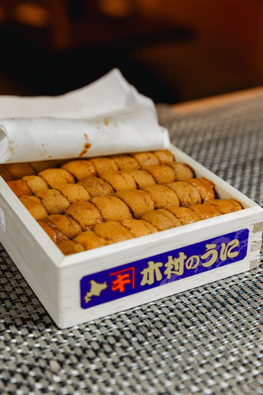 Fresh Japanese Sea Urchin (Uni) in wooden box