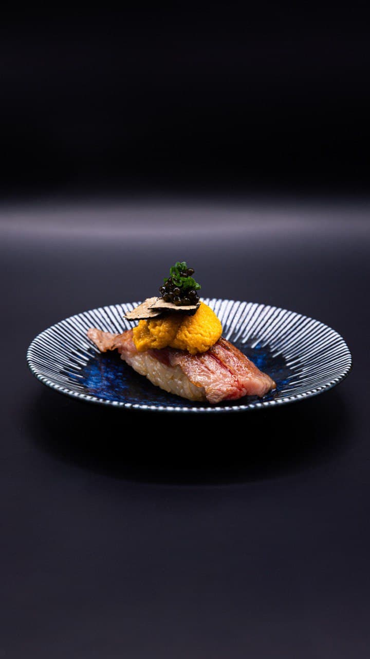 A5 Wagyu Uni nigiri with black caviar